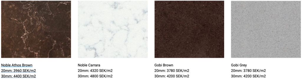 kvarts stenskivor pris